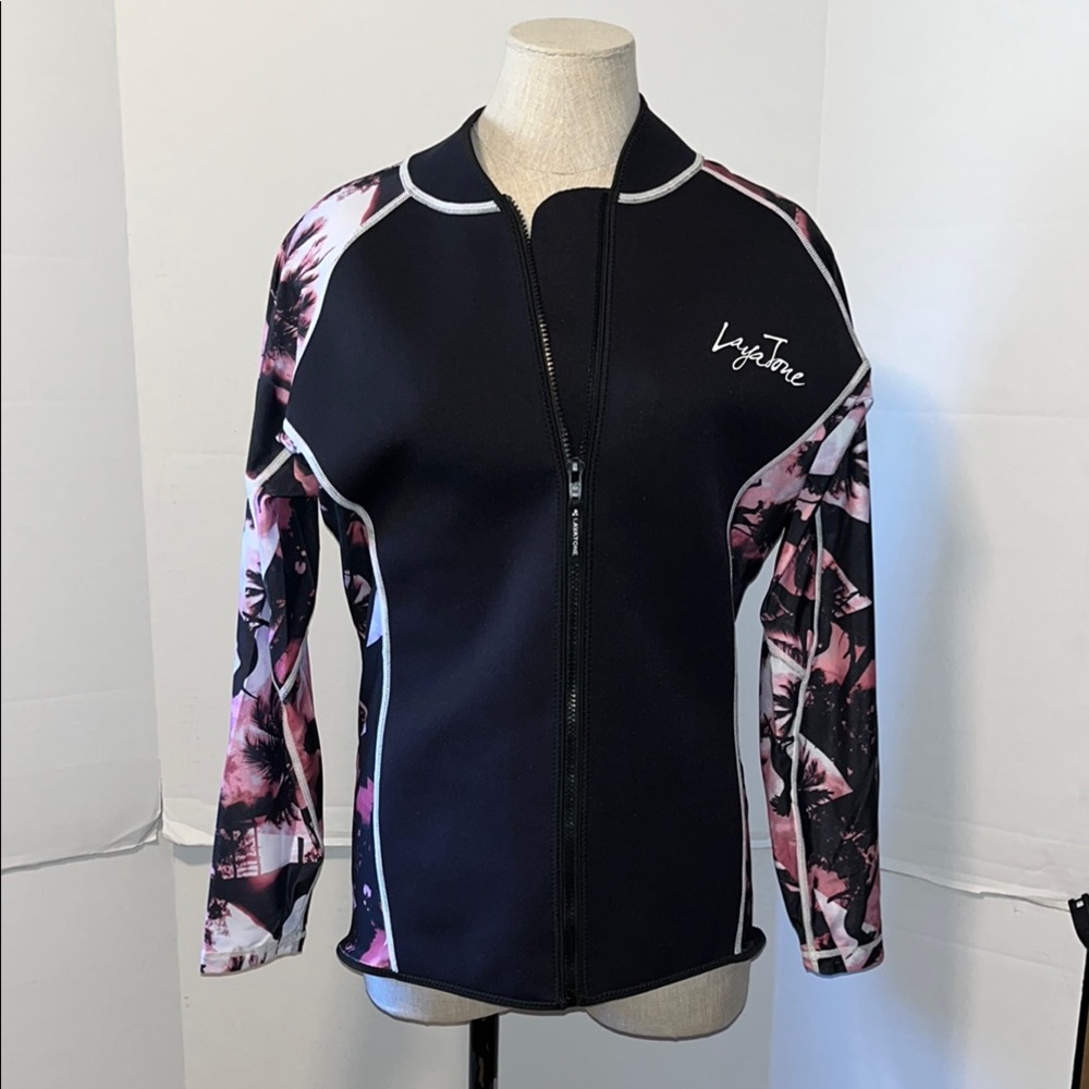 Kaya Tone Black and Pink Women's Wetsuit full zip top.new no tag